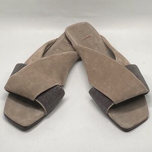 Brunello Cucinelli Monili-Embroidered Suede Slides size 41